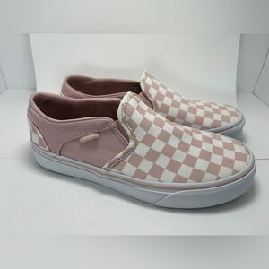 VANS Classic Slip On Shoes Checkerboard Sepia Rose Pink White Size 7.5 Womens